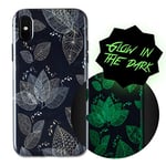 Wilma iPhone X Case, iPhone XS Case, Leaf [Glow In The Dark] Slim Case Soft Plastic Protective Phone Cover Case for iPhone X (2017)/ iPhone XS (2018) - Black