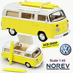 VW Volkswagen T2B Camper Van Westfalia + Surfboards 1972-79 Yellow 1:43 Norev