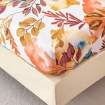 Drap Housse 120x200 cm 1 Personne avec Grand Bonnet de 30 cm - Drap-Housse Microfibre Doux à Motif Automne Branches et Feuilles - Jaune Moutarde