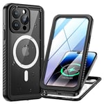 Lanhiem Coque pour iPhone 14 Pro Étanche - Antichoc [Compatible avec MagSafe] Incassable 360 Intégrale [avec Protection Écran+Camera] IP68 Waterproof Chantier Antipoussière pour iPhone 14 Pro - Noir