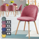 Ensemble 6 chaises de salle à manger Cuisine Velvet avec pieds de bois de style de style rétro Couleur : rose