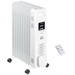 2180W Oil Filled Radiator Electric Heater 3 Heat Settings Remote Control White