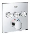 GROHE SmartControl - Square Concealed Mixer for Shower or Bath (3 Valves, Set for Final Installation for GROHE Rapido SmartBox, Push Button for ON-OFF, Turn for Volume Adjustment), Chrome, 29149000