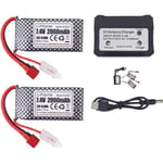 Set med 2 LiPo-batterier 7.4V 2000mAh, T-kontakt, 2in1 laddare | Passar till RC 9200, 9200E, 200E, 9202E, HM101, 9125, S920, S921, HB101