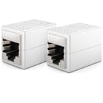 deleyCON 2 Pièces RJ45 Coupleur (10 Gbit/s) Câble LAN Extension Câble Réseau Adaptateur Ethernet Connecteur Compatible Cat8, Cat7, Cat6, Cat5 Câble Patch LAN DSL POE 2X RJ45 Femelle - Blanc