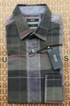 New Hugo BOSS men green check slim fit long sleeve smart casual suit shirt SMALL