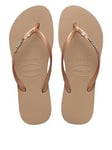 Havaianas Slim Metal Logo & Crystal Flip Flop - Rose Gold, Bright Gold, Size 5, Women