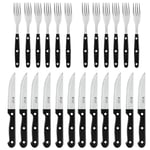 Russell Hobbs COMBO-4796 24-Piece Steak Knife & Fork Set – Tableware Service for 12, Steak Knives and Forks with Stainless Steel Blades, Serrated Knife Set, Sharp Meat Knives, Ergonomic Handles, Black