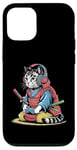 Coque pour iPhone 12/12 Pro Japon Kawaii Cat Samurai Casque Casque Manette de Jeu Vidéo