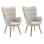 MEUBLE COSY Lot de 2 Fauteuil Salon Scandinave Confortable Chaise de Coiffeuse Canapé Allaitement avec Assise Épais Accoudoirs Rembourés en Tissu Pieds Bois Massif, Beige