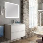 Meuble de salle de bain simple vasque - 2 tiroirs - BALEA et miroir Led VELDI - hibernian (bois blanchi) - 60cm