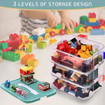 Storage Boxes with Lids for Lego Cube Kids Toy Box 3 Layers Stackable Plastic