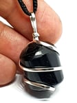 Black Tourmaline Pendant Necklace Wire Wrapped Real Gemstone Astral Protection