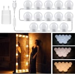 Lumiere De Miroir Kit De 14 Ampoules Avec Adaptateur,Usb Cable Reglable,3 Couleurs Et 10 Intensites,Miroir Led Hollywood Dimmable,Lampe Coiffeuse Maquillage Make Up Eclairage Adhesif