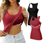 V FOR CITY Ladies Undershirt Sleeveless Vest Racerback Tank Tops with Shelf Bra Yoga Tank Top 2 Pack Black/Red S