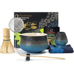 TEANAGOO Kit de Matcha japonais (7pcs) Kit Mtacha Bol de Matcha avec bec verseur Fouet à Matcha en Bambou (chasen) Scoop (chashaku) Support de Fouet à Matcha.N33,Gradient Navy Black