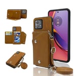 ELISORLI Phone Cover for Motorola Moto G84 5G Wallet Case with Crossbody Shoulder Strap and Stand Leather Credit Card Holder Slot Mobile Flip Purse Cell Accessories Motorola G84 Girls Women Men Brown