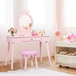 Design In - Coiffeuse Enfant Table de maquillage avec Tiroir et Tabouret Style Princesse Rose CW61202