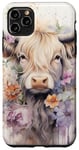 iPhone 11 Pro Max Spring Elegant Highland Cow Pastel Watercolor Floral Case