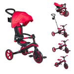 Globber - Tricycle Explorer 4 en 1 - Tricycle Pliable et évolutif en draisienne pour Les Tout-Petits de 10 Mois à 5 Ans - Rouge