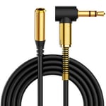 Rallonge Jack Audio 2M, 3.5mm Mâle vers Femelle D'extension Câble, Angle Droit Plaqué Or HD Stéréo Aux Cable Compatible avec Casque Ecouteur Parleur Autoradio MP3 Smartphone TV Tablette PC