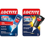 Loctite Super Glue-3 XXL, colle forte grand format pour usages fréquents, colle liquide à séchage immédiat, colle transparente, flacon de colle 20 g & Super Glue-3 Power Gel Control, 3 g