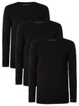 Tommy Hilfiger Homme Lot de 3 T-Shirts Manches Longues Basic, Noir (Black/ Black/ Black), M