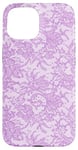 Coque pour iPhone 15 Vintage Mauve Dentelle Fleurs