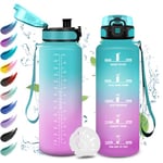 Gourde 1.5L, Bouteille d'eau Sport, Gourde avec Filtre, Gourde Marqueur de Temps, Gourde Motivation, Bouteille d'eau Étanche, Gourde Reutilisable pour Fitness, Voyage, Course à Pied, Cyclisme