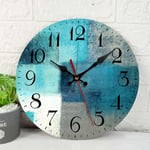 ArtSocket Turquoise Wooden Wall Clock Silent Non-Ticking, Green Blue Grey Teal Aqua Abstract Painting Gray Round Wall Clock Decor for Home Kitchen Living Room Office, Battery Operated 12 Inch