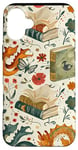 Coque pour iPhone 16 Plus Motif de ver de bibliothèque Cute Dragon Books Cottagecore