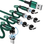 SUNTAIHO Câble USB Magnétique 3 en 1 Aimanté Câble de Charge Magnétique en Nylon Rotatif à 360° + 180° Chargeur Câble USB C Magnétiques [4PCS, 0.5M/1M/1M/2M] pour Micro USB, Type C (Vert)