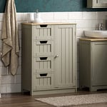 Bath Vida Bathroom Cabinet 4 Drawer Floor Storage Cupboard Wooden Storage Unit With 1 Door, Height Adjustable Shelf (Grey & Oak)