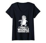 Womens Today I Waddle Through Life Penguin Humor V-Neck T-Shirt