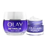 Olay Retinol 24 Night Cream Face Moisturiser 50ml + Eye Cream for Dark Circles 15ml. Skin care with Antioxidant Vitamin E Overnight Anti-Ageing Skin Care