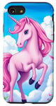 iPhone SE (2020) / 7 / 8 Pink Unicorn with Clouds and a Bright Rainbow Case