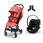 Cybex Gold Poussette Beezy avec Harnais One-Pull, de la Naissance à environ 4 ans (max. 22 kg), Hibiscus Red, inclus Beezy Adapter et CYBEX Cloud G i-Size, Moon Black