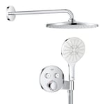 GROHE Precision SmartControl - Concealed Shower System with 2 Valves Thermostat (Mono 31 cm Round Head Shower, SmartActive 13 cm Round Hand Shower 3 Sprays, Hose 1.5m, Circular Trim), Chrome, 34877000