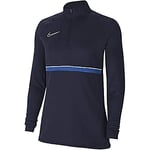 Nike Women's Academy 21 Drill Top Training Sweatshirt, womens, CV2653-453, Obsidian/White/Royal Blue/White, XS