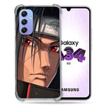 Cokitec Coque Renforcée en Verre Trempé pour Samsung Galaxy A34 5G Manga Naruto Itachi Visage