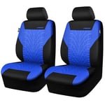 CAR PASS Car Seat Covers Two Front Only for Car, 3D Tyre Print Automotive Interior Covers, Airbag Compatible, Quick Setup Universal Fit Seat Covers for Car, Truck, SUV(Black and Bule)