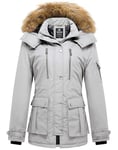 Wantdo Femme Manteau à Capuche Zippé Manteau Épais Décontracté d'Hiver Veste Coupe-vent d'Hiver Veste Chaude avec Capuche en Fausse Fourrure Gris L