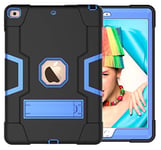 iPad mini 4/5 Generation Case with Kickstand, Durable Heavy Shock Hardening Hard Hybrid Three Layer Protective Cover iPad Tablet Silicone Case (Black + Blue)