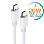 20W USB-C To USB-C PD Snabbladdning kabel Samsung, iPhone15/ iPhone 16 Vit