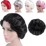 Womens Satin Solid Sleeping Hat Night Sleep Cap Hair Care Bonnet F Black