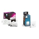 Philips Hue White and Colour Ambiance Starter Kit [E27 Edison Screw] 2 Bulbs, 1 Hue Bridge, 1 Smart Button + 1 Extra Smart Button for Indoor Home Lighting Wireless Control