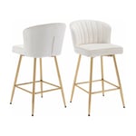 Tabourets de Bar Lot de 2 Chaise de Bar Moderne avec Dossier Chaise Haute Bar pour Central Îlot de Cuisine, Velours, Beige