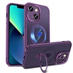 S. Dawezo Magnetic Stand Case for iPhone 13 Mini, Compatible with Magsafe, Anti-Fingerprint, Shockproof Magnetic Force Invisible Holder Mobile Phone Case for iPhone 13 Mini, Dark Purple