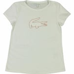 LACOSTE Girls' T-shirt Top, Logo Embroidery, White, size 8 years / 128cm