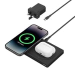 Belkin BoostCharge Pro 2-in-1 MagSafe Charger, Wireless Charging Pad with 15W, iPhone fast charger compatible with iPhone 16, 15, 14, 13, 12 Series, AirPods, and other MagSafe enabled devices - Black